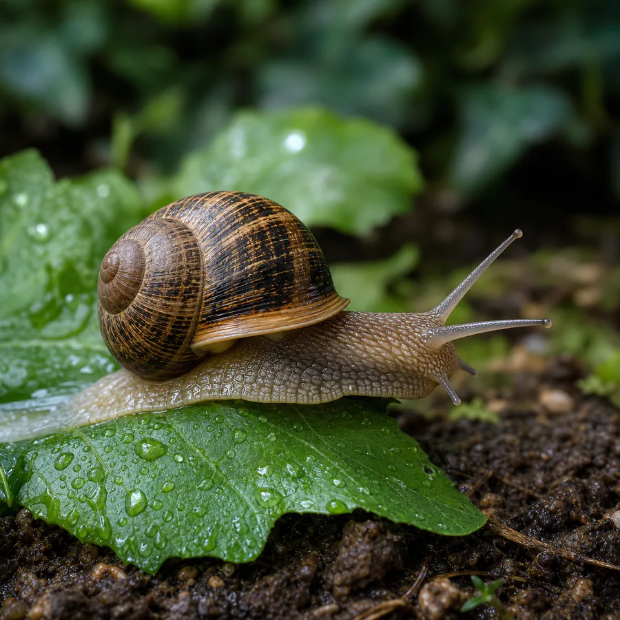 Caracol de jardín (Cornu aspersum) — imagen original Agroambiental para identificación orientativa