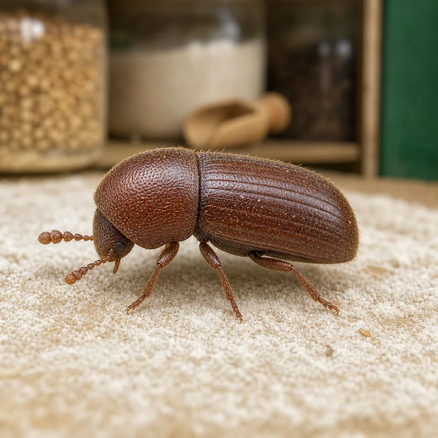 Escarabajo del pan (Stegobium paniceum) — imagen original Agroambiental para identificación orientativa