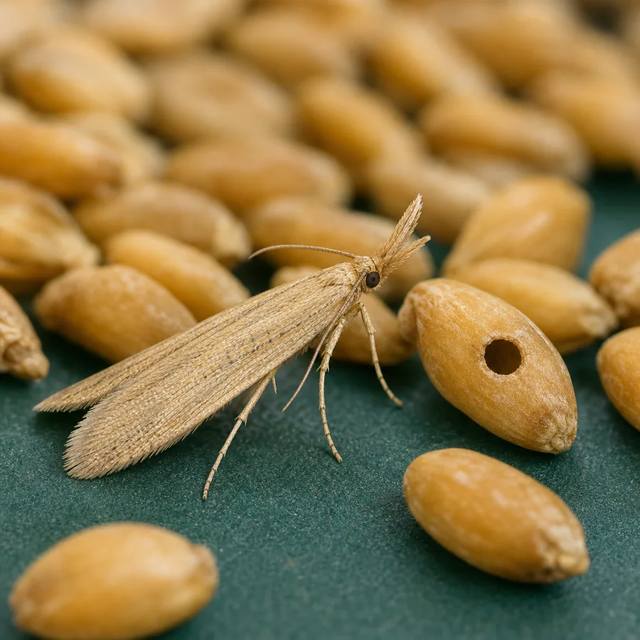 Palomita de los cereales (Sitotroga cerealella) — imagen original Agroambiental para identificación orientativa