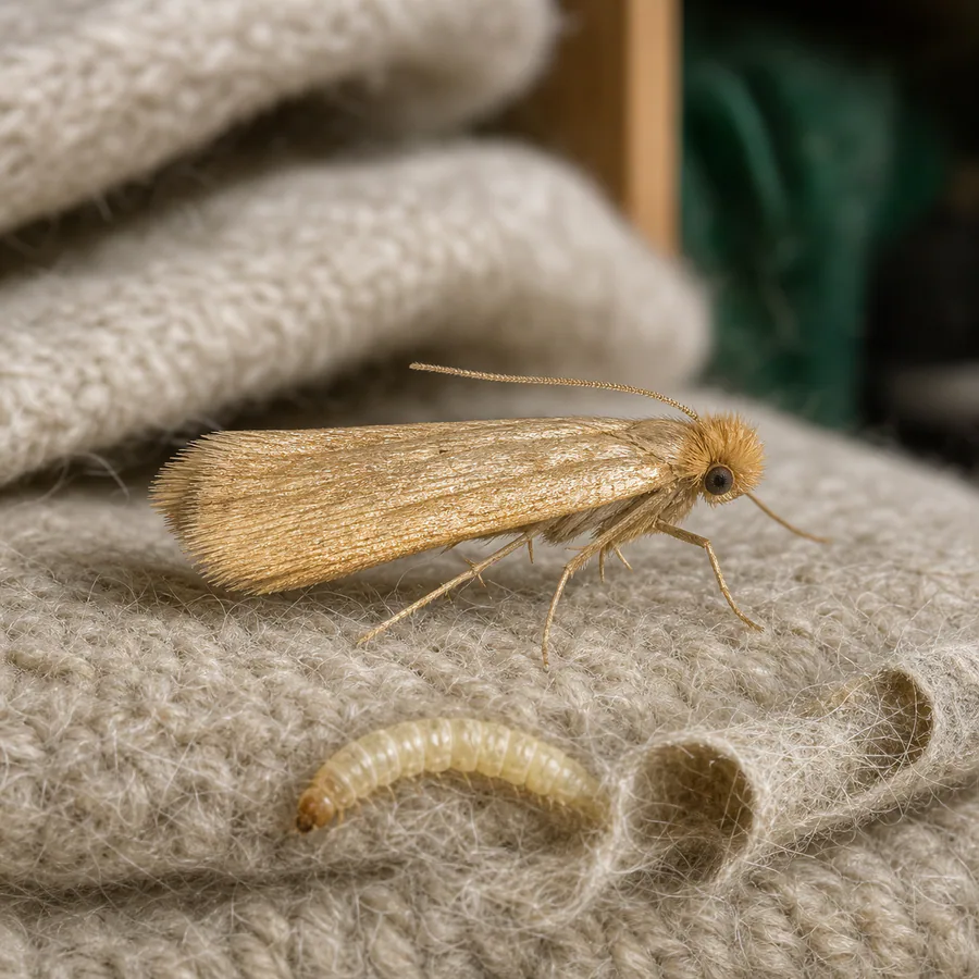 Polilla de la ropa (Tineola bisselliella) — imagen original Agroambiental para identificación orientativa