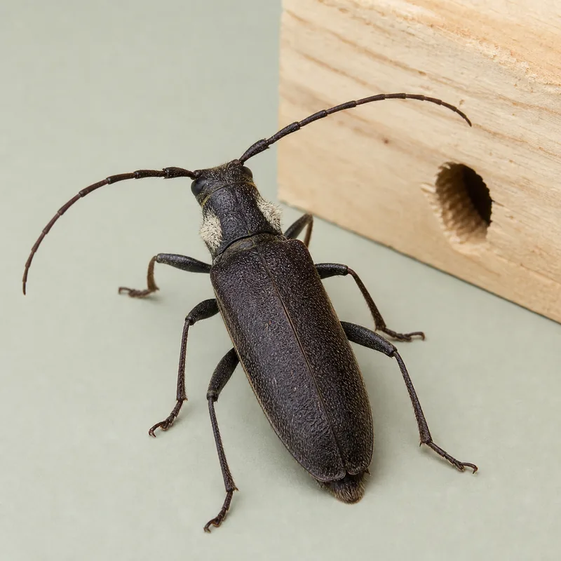 Taladro de las vigas (Hylotrupes bajulus) — imagen original Agroambiental para identificación orientativa