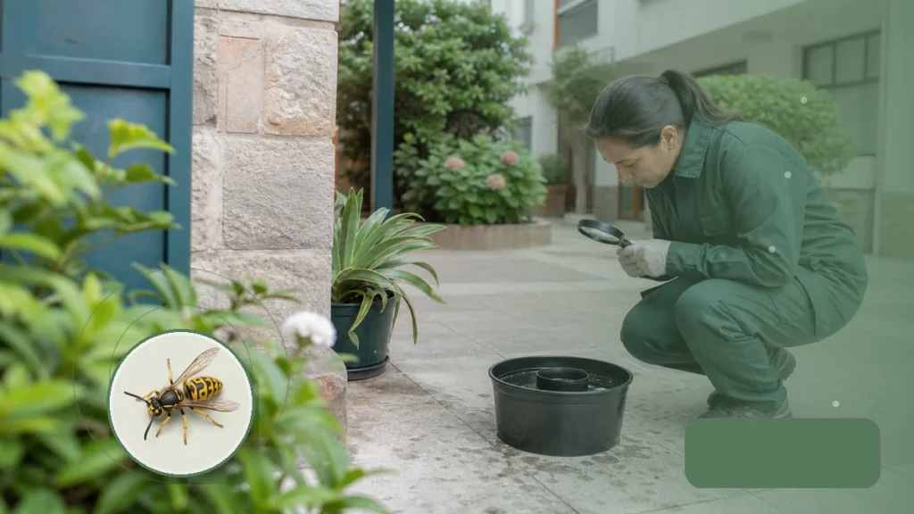 Técnica realizando una inspección preventiva de saneamiento ambiental. Tema: Zoonosis en General Pueyrredon: vigilancia, vacunación y contro (General Pueyrredon)