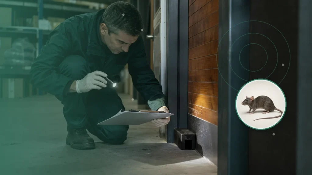 Técnico revisando indicios y una estación protegida para roedores. Tema: Hantavirus: nuevas normas para investigar exposición y contactos (Argentina)