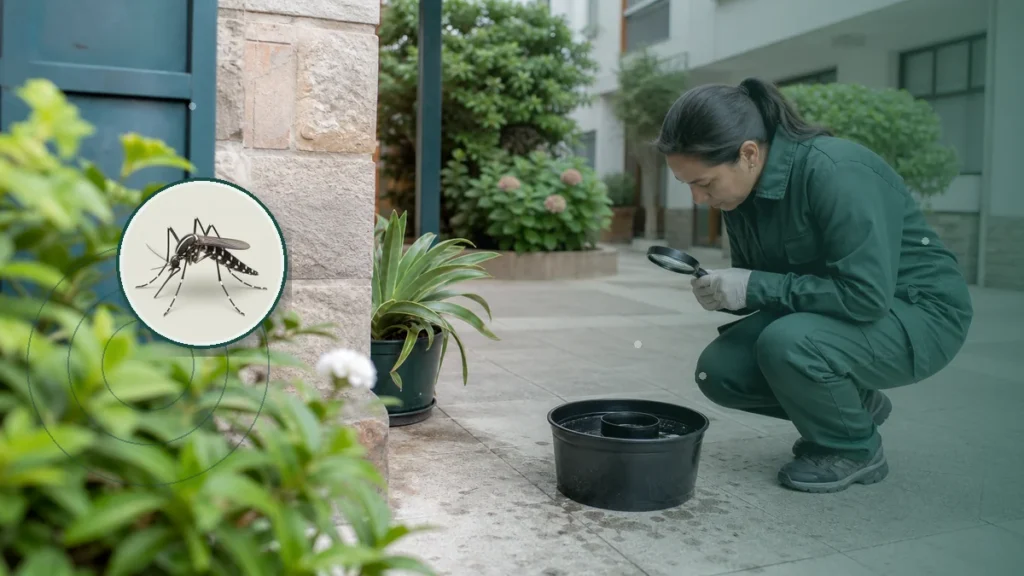 Técnica inspeccionando una ovitrampa y criaderos de mosquitos. Tema: Dengue importado en Mar del Plata: qué diferencia hay con un caso autóc (General Pueyrredon)