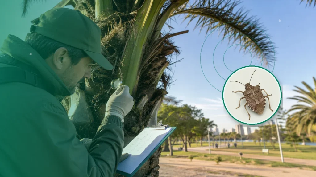 Especialista realizando vigilancia fitosanitaria en vegetación urbana. Tema: Moscardón cazador de abejas: aumento estacional (Sudeste y sudoeste de Buenos Aires)