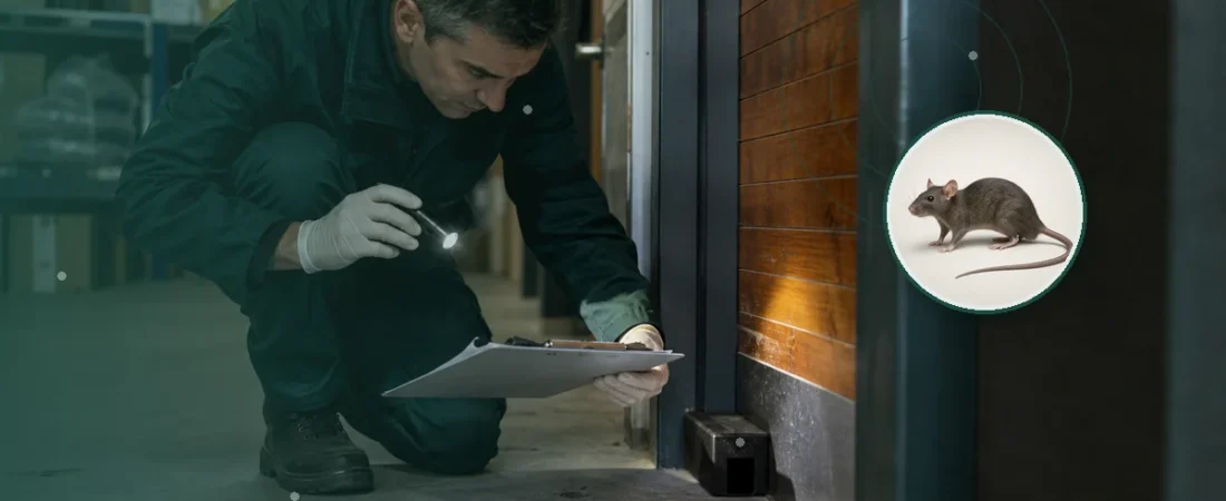 Técnico revisando indicios y una estación protegida para roedores. Tema: Roedores, microbasurales y prevención en consorcios de Mar del Plata (Mar del Plata)